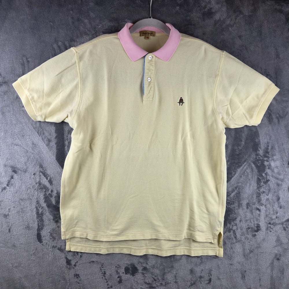 VTG Paul Stuart 2-Ply Cotton Pique Polo Yellow Shirt Mens Medium Casual Knit Top